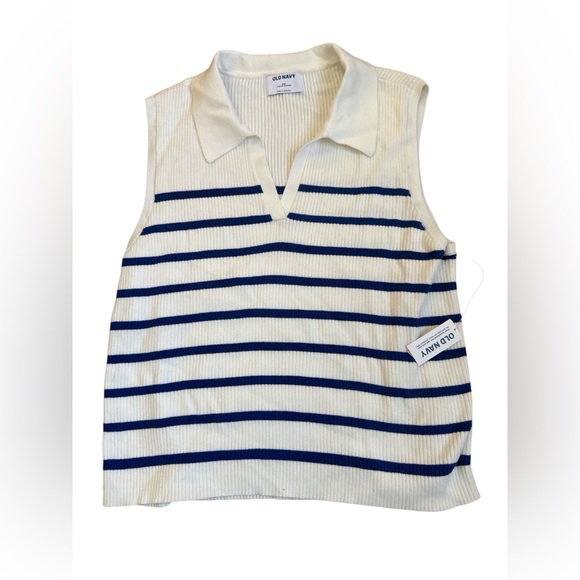 Old Navy Tops - Old Navy Blue & White Striped Ribbed Sleeveless Knit Top XXL NWT